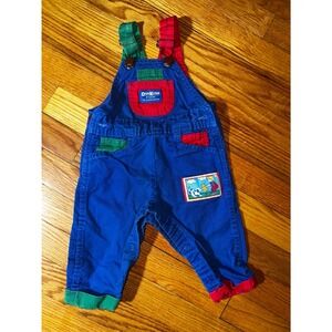 Vintage OshKosh Bgosh Colorblock Overalls Blue Red Green USA Made 6/9 Months
